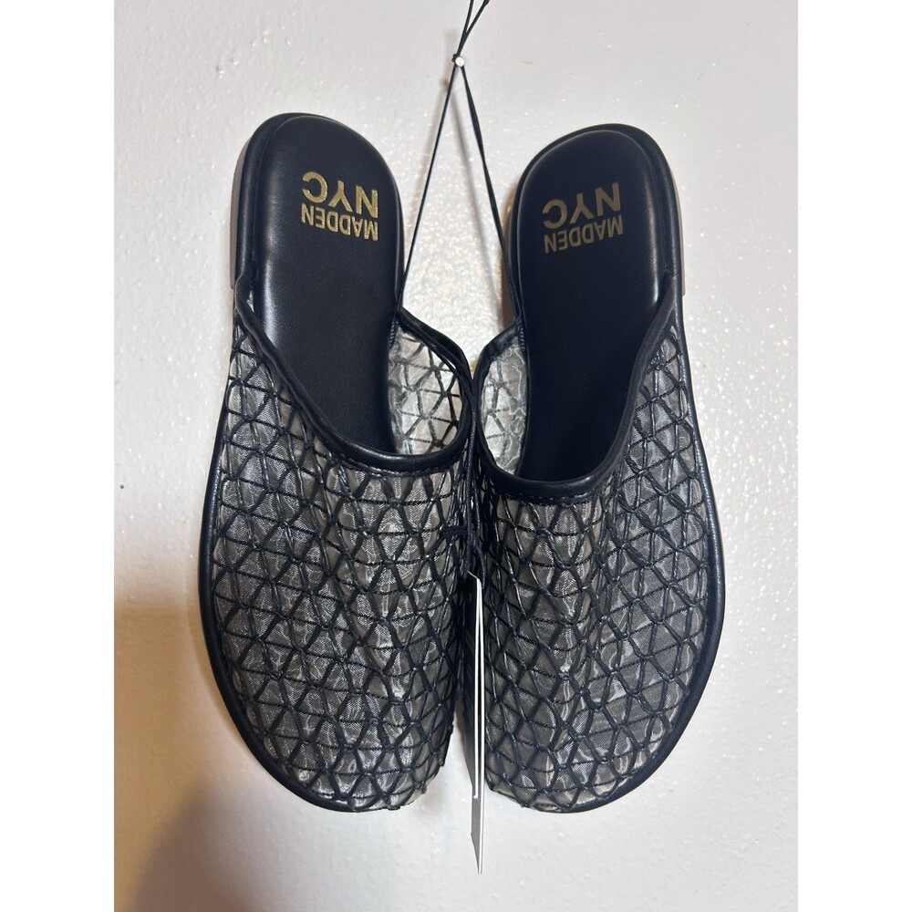 New Madden NYC flat mesh-knit mules Black For Women Size 7 1/2 M Summer Shoes